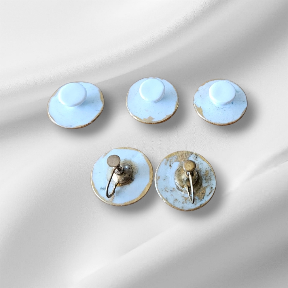 Antique 1800s Porcelain Hand Painted  Button Matching Custom Screw On Earrings - Picture 2 of 6